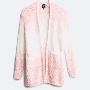 Women's Pink Fuzzy Open-Front Sweater